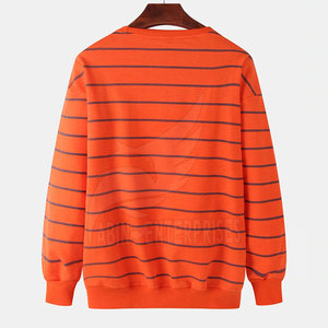 Sweat-shirt en coton tricoté à col rond pour homme, coupe classique, rayures orange, personnalisable, collection automne 2026, prix abordable, faible MOQ - Product Image 2