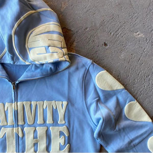 Logo Thermique Personnalisé Strass Intégral Zip Up Hoodies Squelette Français Premium Broderie Sweat À Capuche Surdimensionné Avec Visage Masqué - Product Image 5