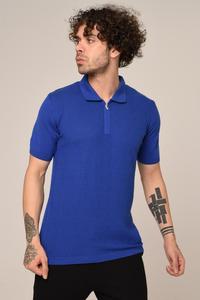 Luxe hommes été décontracté classique bleu écran quart fermeture éclair crochet motif à manches courtes 100% coton tricoté respirant T-Shirt - Product Image 6