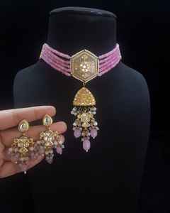 Conjunto de joyas étnicas de piedra Kundan, ropa de fiesta de Boda nupcial india, Gargantilla Kundan, collar, pendientes largos, compromiso, aniversario - Product Image 5