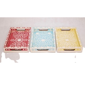Hot Best Master Mother Of Pearl Inlay Tray o bandejas de servicio de incrustaciones de madera de STAR CRAFTS INDIA restaurante de lujo y suministros de hotel - Product Image 1