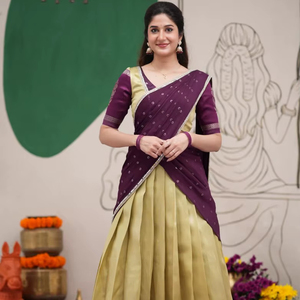 Lehenga Saree en soie pour femmes avec chemisier brodé, tenue ethnique traditionnelle - Product Image 1
