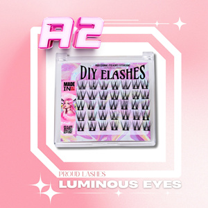 Hot Bán Dễ Dàng Mặc Lông Mi Cá Nhân Cụm 12Mm Chiều Dài 0.15Mm Độ Dày Sâu Màu Đen Đầy Đủ Khối Lượng Tự Làm Nhà Nhãn Hiệu Riêng - Product Image 1