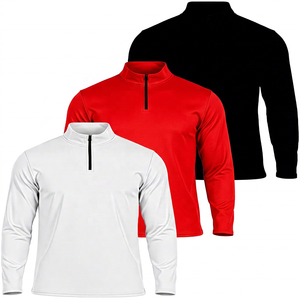 Camiseta de Manga Larga con Cierre de Cremallera de un Cuarto para Hombre, Tejido Sólido, Corte Regular, Secado Rápido, Cuello con Capucha, Blanca, Azul, Negra, Ropa Deportiva Ecológica de Invierno - Product Image 5