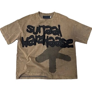 Camisetas Vintage para Hombre al por Mayor, con Logotipo Personalizado, Lavado Ácido, Bordado con Parches, Talla Grande, 100% Algodón Orgánico, Cuello Redondo, Manga Corta - Product Image 1