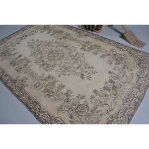 Vintage Turkish Rug Classic Beige Brown 5.8 X 9.1ft Large Area Woolen Patchwork Design for Hallway Rectangle Bedside Latex Rug - Product Image 4