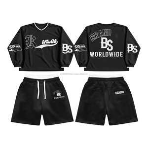 Ropa Urbana, 100% Algodón, Buena Calidad, Verano, Personalizada, Camiseta y Pantalones Cortos de Algodón para Hombre, Conjunto de 2 Piezas - Product Image 3