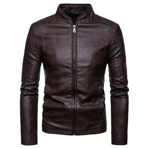 Otoño Invierno nuevo Color sólido moda manga larga cuero genuino lona transpirable secado rápido hombre High Street cuello cremallera - Product Image 1
