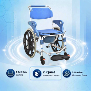 Chaise de douche médicale en gros avec repose-pieds pour handicapés, chaise de toilette pliable portable en aluminium avec roues pour personnes âgées - Product Image 1