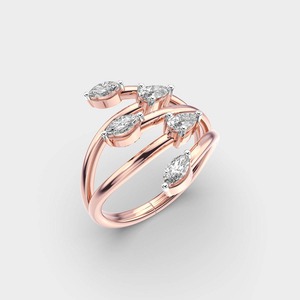 Bague de fiançailles en moissanite taille poire et marquise avec élégante bande croisée, design de bande ouverte unique, confectionnée en or massif 14 carats - Product Image 2