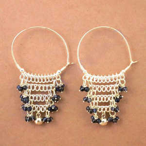 Pendientes de Aro Colgantes con Piedras Preciosas Azules Chapados en Oro de 18K para Mujer - Product Image 2