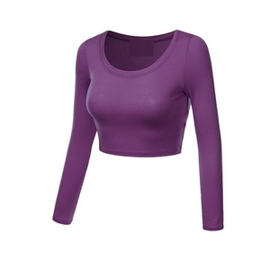 T-shirt à manches longues pour femmes Nouvel arrivage de haute qualité look sexy uni col carré coupe ajustée hauts courts dos nu pour femmes - Product Image 5