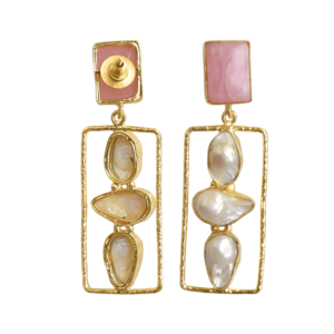 Natural Brass Drop <b>Earrings</b> Premium Pearl Natural Semi Precious Stone High Polish Gold Plated Unique Designer Pattern Ready - Product Image 5