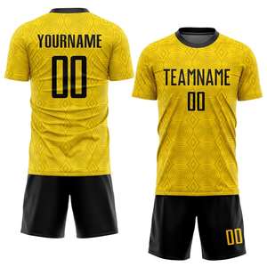 Uniforme de Fútbol Personalizado con Patrón Geométrico Amarillo y Negro - Conjunto de Camiseta y Pantalones Cortos con Nombre/Número Personalizable - Product Image 6