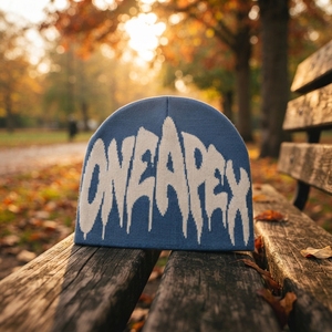 White Blue Star Graphic Knit Beanie Hat Custom Logo Ribbed <b>Winter</b> <b>Cap</b> Unisex Streetwear Fashion Headwear Wholesale OEM - Product Image 2
