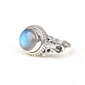 Classics Natural Labradorite Ring 10mm Shape 925 Sterling <b>Silver</b> Handmade Gemstone Minimalist Statement Bohemian Jewelry Party - Product Image 3