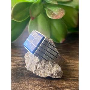 Trevor Jack Lapis & Sterling <b>Silver</b> Fashion <b>Ring</b> 12.75 Size Inlaid with Princess Cut Diamond Trendy Style Rhodium Plated 18K - Product Image 4