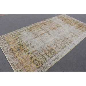 5.2x10.2 ft Turkish Rug, Vintage Large Rug, <b>Yellow</b> Blue Plants & trees Rug - Product Image 2