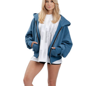 Sweats à capuche streetwear courts en gros pour femmes, sweats à capuche unisexes surdimensionnés, sweats à capuche personnalisés à fermeture éclair, fermeture éclair lourde, OEM/ODM disponible - Product Image 5