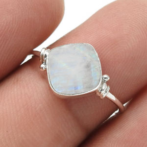 Anillo bonito con forma de cojín de Plata de Ley 925 de piedra lunar arcoíris Natural para uso diario, joyería hecha a mano, precio directo de fábrica - Product Image 2