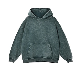 Sudadera con capucha de algodón cálida para invierno, ropa de calle de gran tamaño, técnica de lavado de piedra ácida a la moda, bordado, ajuste holgado sólido - Product Image 1