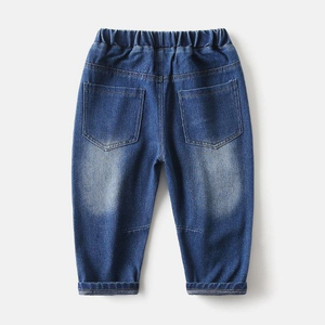 Jeans skinny en denim pour bébé garçon à taille élastique, pantalon doux de printemps avec styles déchirés et empilés, jeans courts délavés à l'acide - Product Image 3