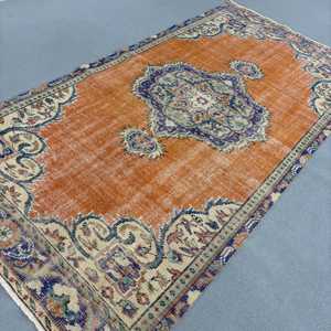 Turkish <b>Rug</b>, Large 4.9x9.9 ft <b>Rug</b>, Orange <b>Check</b> <b>Rug</b> - Product Image 2
