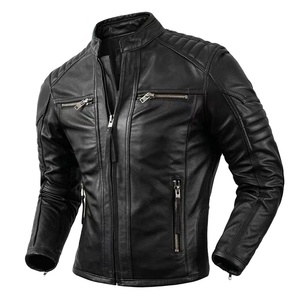 Chaqueta de Motociclista con Capucha de Cuero Genuino de Vaca de Alta Calidad, Chaqueta Retro de Moda para Hombre con Cuello Alto, Logotipo Frontal, Envío DDP - Product Image 1