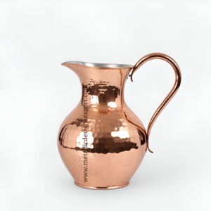 Classic Modern 1.8L Hammered Copper Pitcher <b>Vintage</b>-Style Curved Handle Elegant Metal Jug for Drinking for Classic Modern Decor - Product Image 5