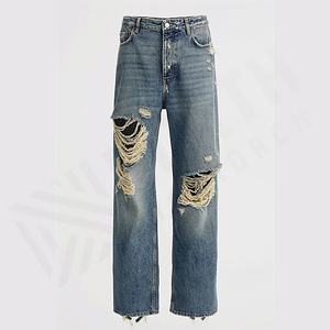 Jeans en denim déchirés pour hommes, design personnalisé en gros, stretch, délavé, pantalon droit uni, pantalon durable, couleur personnalisée - Product Image 1