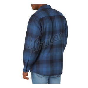 Camisa con forro acolchado y botones de manga larga para hombre de franela de algodón 100% al por mayor de punto de hilo informal teñido para la primavera - Product Image 5