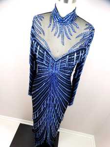 ชุดเดรสออกงานกลางคืนสีฟ้าป้องกันไฟฟ้าสถิตเดรสคอกเทลยาวเต็มตัวแขนยาวมีลาย - Product Image 4