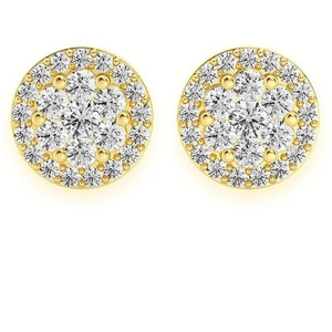 Boucles d'oreilles clous en or massif 10 carats pour femme, avec halo de diamants personnalisés, design classique, idéales pour mariage et soirée - Product Image 2