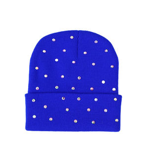 2025 venta al por mayor nuevo gorro de punto de Color sólido acrílico cálido para Mujeres Hombres bordado personalizado Rhinestone Logo estilo de imagen de invierno - Product Image 1