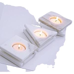 Bougeoir en marbre en forme de triangle bougeoir en marbre blanc de première qualité bougeoir photophore design fantaisie - Product Image 1