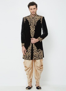 NEW---STUNNING EMBROIDERY on VELVET SHERWANI WITH DHOTI & ALSO SHOE WITH DRESS for PARTY-WEAR/WEDDING @ 2023 - Product Image 2