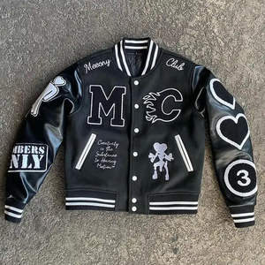 แจ็คเก็ตเลตเตอร์แมน แขนหนังแท้ คอตั้ง ผ้าแคนวาสเนื้อบาง เสื้อผ้าผู้ชายคุณภาพสูง - Product Image 1