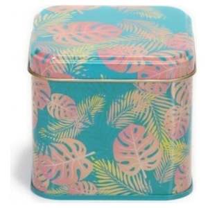 Boîte de rangement décorative carrée 90x90x80mm avec couvercle coulissant Capacité de 0.6 L Motif Feuille Design - Product Image 1