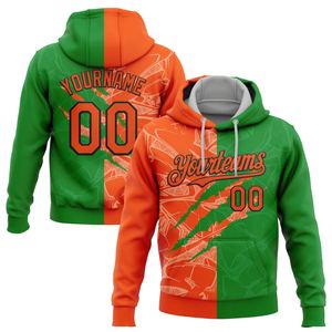 Custom Stitched Graffiti Pattern Orange Grass Green-<b>Black</b> 3D Scratch Sports Pullover Sweatshirt <b>Hoodie</b> - Product Image 1