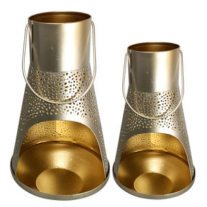 โคมไฟไม้บนโต๊ะอาหารเชิงเทียนโบราณที่ใส่เทียนสีทอง - Product Image 1