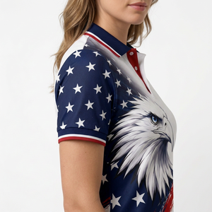 Camiseta Deportiva Personalizada para Mujer, de Secado Rápido, 100% Poliéster, Tejida, con Estampado de la Bandera Americana, Manga Corta, Corte Regular - Product Image 5
