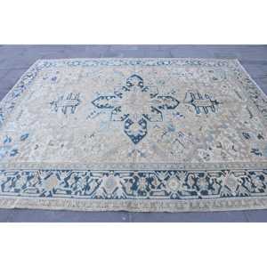 Alfombra, 8.4x9.9 pies, Alfombra Vintage, Alfombra Azul Sólida de Lana - Product Image 4