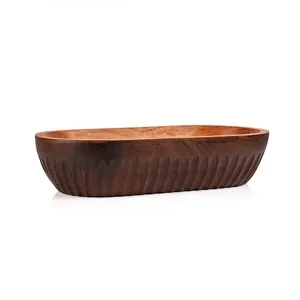 Cuenco de Metal negro con bandeja de fruta de madera de Acacia Natural, duradero, nuevo, hecho a mano, altamente pulido para el hogar, Hotel, cuenco para servir comida - Product Image 5