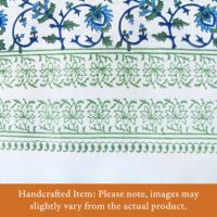 Nappe rectangulaire en coton imprimé floral bleu-vert faite à la main pour la décoration de table de mariage et d'événements, commande en gros