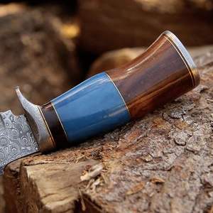 Couteau de chasse à lame fixe en acier Damas, couteau à dépecer avec manche en bois, survie en plein air, camping, pêche avec étui - Product Image 2