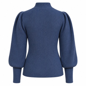 Pull-over en tricot crocheté à col montant et manches bouffantes pour femme, style bohème, manches longues, mode décontractée été-automne, vente en gros - Product Image 4
