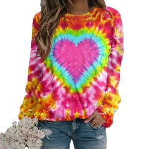 2024 tendance femmes mode sweat à capuche coloré à manches longues sweat 3D cravate couleur coeur imprimé brodé tricoté automne hiver - Product Image 1