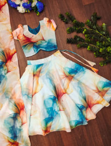 Shoryam Fashion Girls Lehenga Choli pour enfants, motif floral abstrait, imprimé numérique de créateur, tenue ethnique de fête, ensemble 3 pièces, longueur au sol - Product Image 2