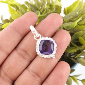 Colgante de Iolita con Corte Cojín, Estilo Vintage, Grabado, Elegante, Piedra Azul, Plata de Ley 925, Regalo de Aniversario de Bodas Hoy - Product Image 2