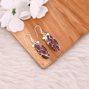 Joyería de latón hecha a mano, Pendientes colgantes de piedras preciosas de jaspe Malinga chapados en plata para mujer, pendientes de moda, joyería de latón - Product Image 6